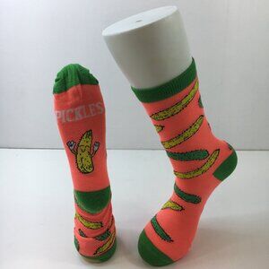 Unisex Pickles Novelty Crew Socks Funny Food Design Pink Green